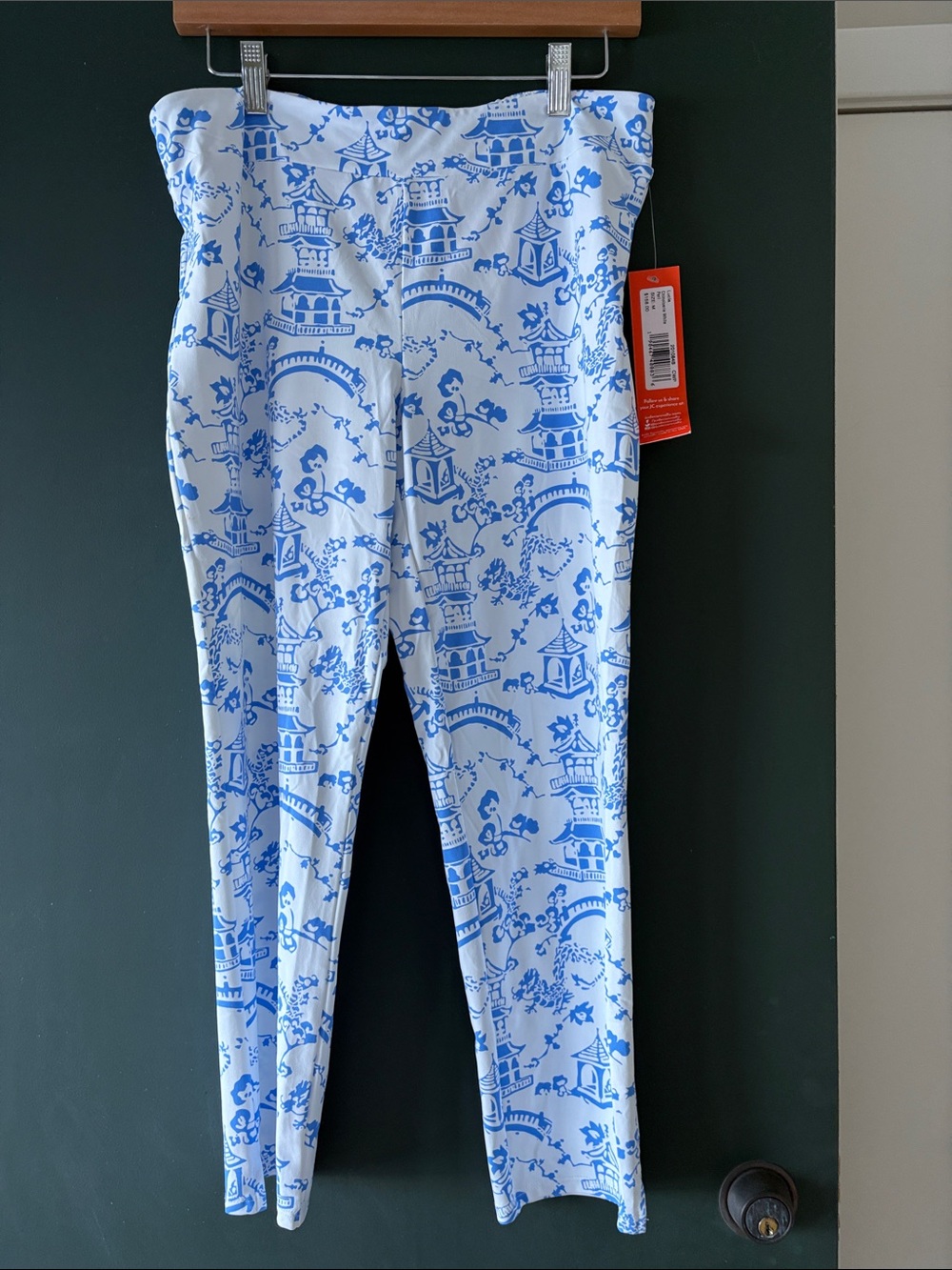 Jude Connally White Ankle Pants with Blue Scenic Print